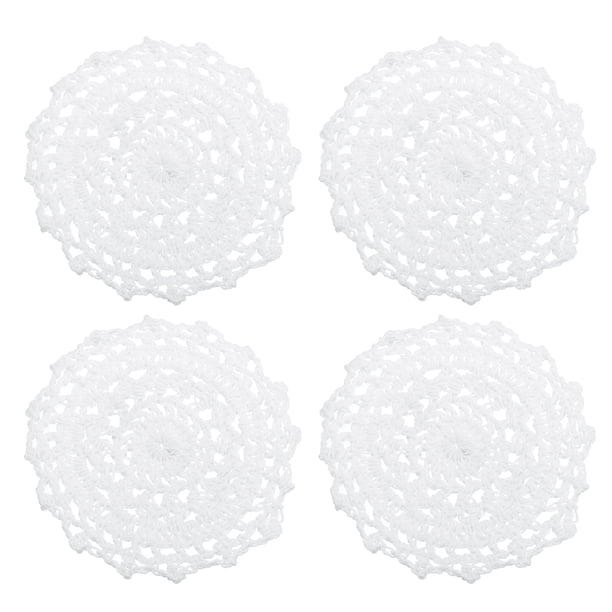 Posavasos de tela, paquete de 4, 4" - Manteles de ganchillo de algodón, individuales de bordado de encaje con patrón floral (blanco)
