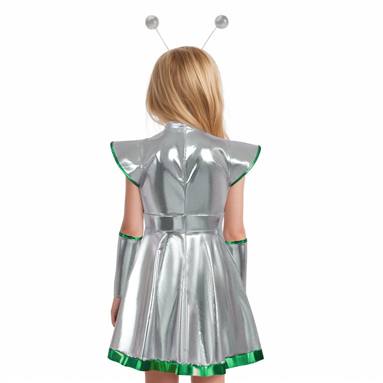 mgoYE Girls Halloween Clothes Alien Metallic Dress Kids Sparkly Shiny  Dresses Twirl Swing Dresses Silver Outfit|Green 4-5 Years - Walmart.com