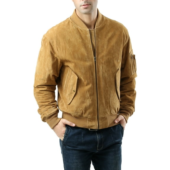 Landing Leathers Men MA-1 Suede Leather Flight Bomber Jacket (Regular and Tall)
