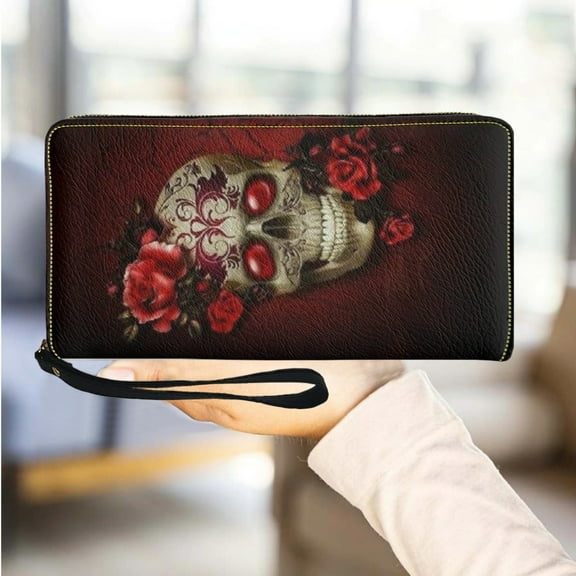 Long Women Wallet Rose Skull Design Coin Purse Card Holder Female Casual Travel Small Clutch Mother's Day Gift