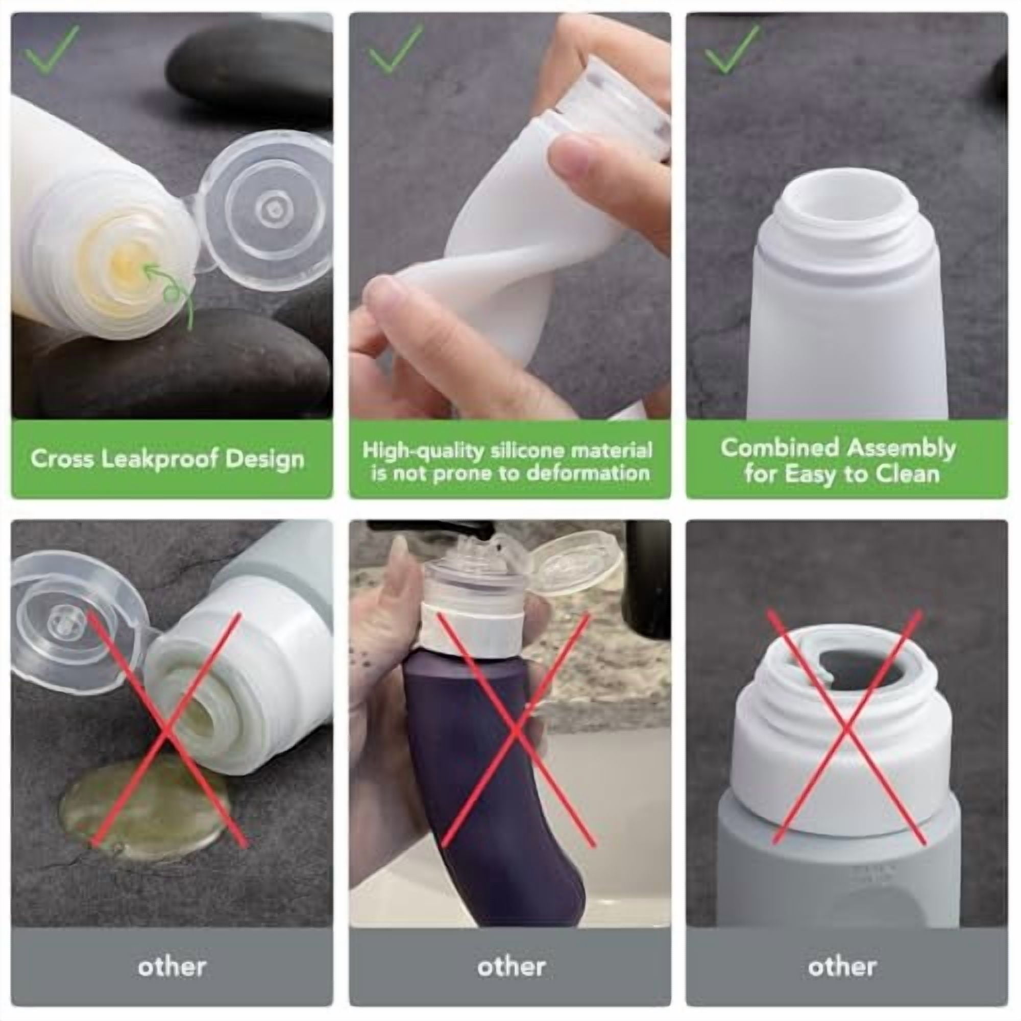 TSA Approved 3.4oz Portable Toiletry Bottles, BPA Free Leak Proof Refillable Travel Accessories with Clear Toiletry Bag, Black, White
