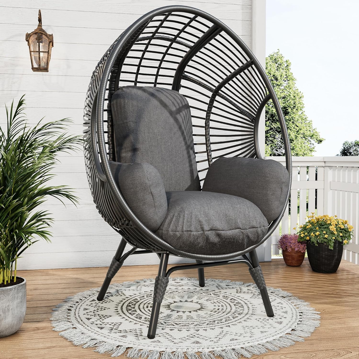 NICESOUL Boho Rattan Egg Chair with Cushion and Footrest for