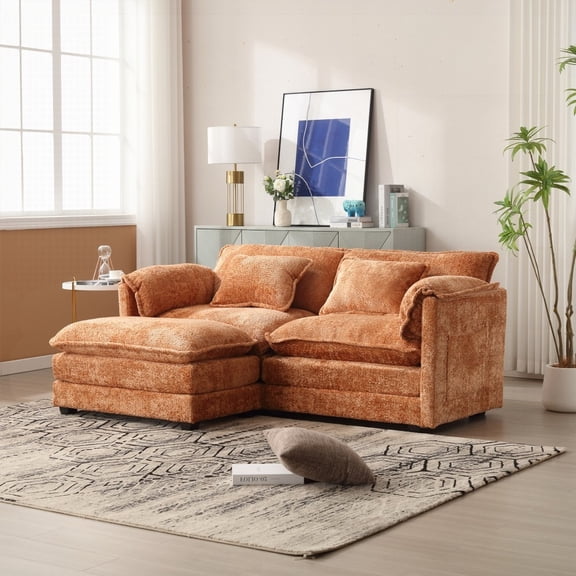 Modern Chenille Fabric Oversized Double Sofa with Removable Armrests and Side Pockets (76.77*29.53*31.10inch)