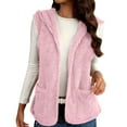 thumbnail image 3 of Oksale Hooded Fleece Vest for Women Sleeveless Jackets with Pockets Zip Up Mid Length Jacket Color Block Vests Soft Cozy Drawstring Outwear Pink L, 3 of 10