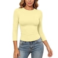 thumbnail image 3 of Arlun Womens 3/4 Length Sleeve Tight Tops Crew Neck Casual Slim Fit T-Shirts Solid Color Basic Tees Stretchy Soft Comfortable Trendy Summer Going out Top for Daily Wear 1-Light Yellow S, 3 of 6