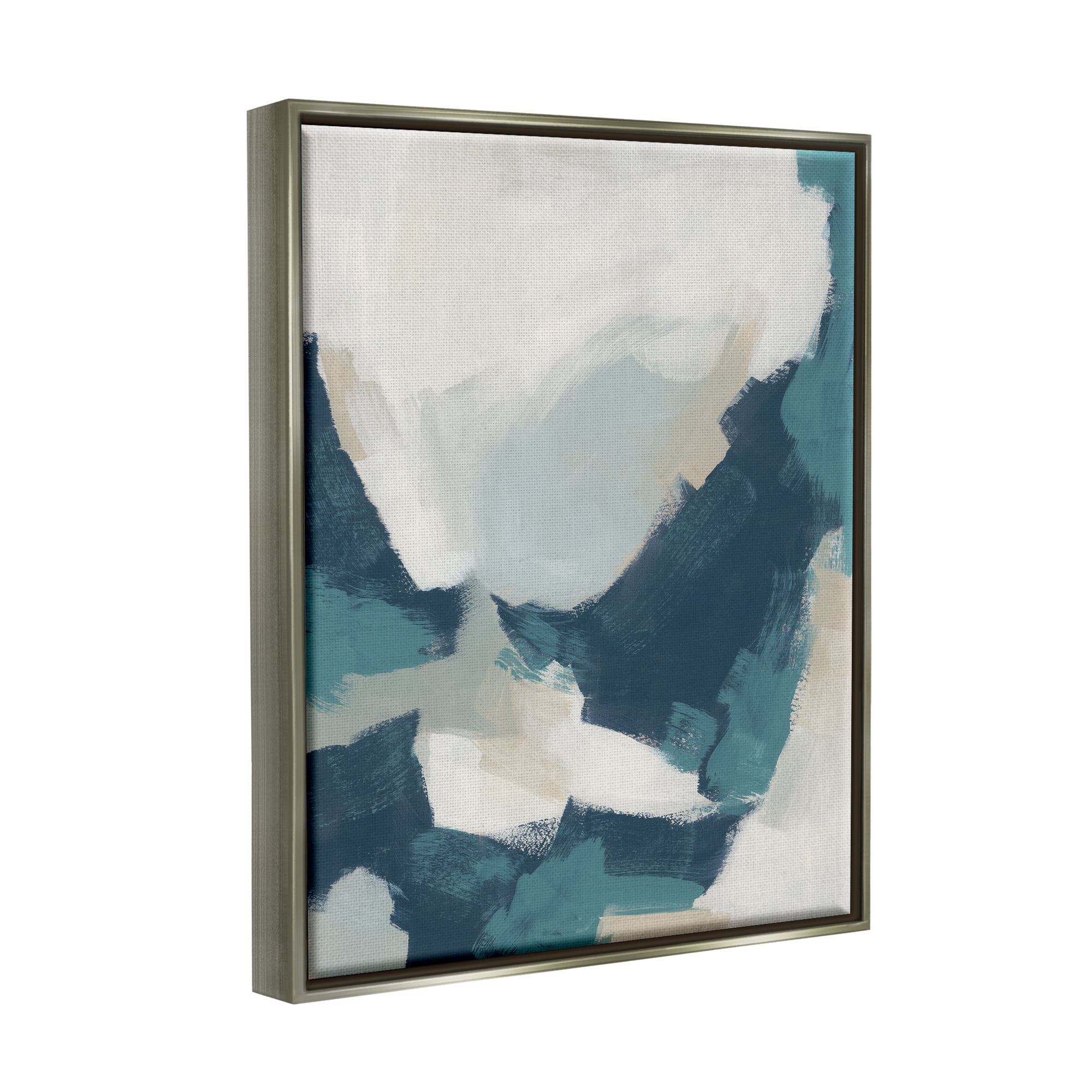 Stupell Brushed Abstract Blue & Beige Abstract Painting Gray Floater Framed Art Print Wall Art