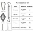 thumbnail image 2 of Turnbuckle, 4Pcs M6 Hook and Hook C to C Turnbuckle 100kg Safe Load Stainless Steel Turn Buckle Hardware Kit for Wire Rope Tension, Shade Sail Hardware, Sun Shade Tent Installation D, 2 of 5