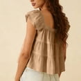 thumbnail image 6 of SYMOID Flutter Sleeve Square Neck Blouse Tiered Ruffle Top Womens Cotton Linen Casual Summer Khaki,Size L, 6 of 6