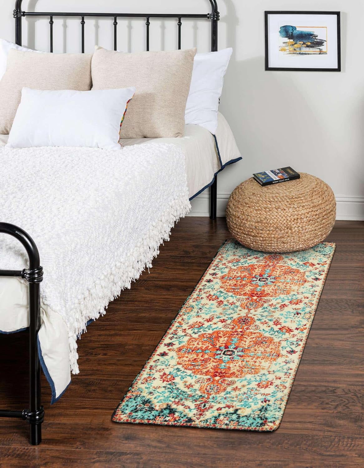 Bohemian Floral Medallion Runner Rug - 2x5 Laundry Room Rug Bathroom Runner Oriental Kitchen Mat, Soft Washable Non-Slip Low-Pile Indoor Carpet Runner for Bedside Living Room Decor