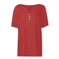 thumbnail image 6 of Red Womens Summer Tops Cotton Linen Shirts For Women Summer Button Down Tops Short Sleeve Casual Blouses Oversized Tshirts 2025 Shirts for Women, 6 of 6