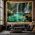 thumbnail image 6 of Multiple Waterfalls in Turquoise Pool, Serene Watercolor for Nature Lovers, Lush Forest Wall Art, Housewarming Gift, Tapestry Wall Hanging for Bedroom and Living Room, 6 of 7