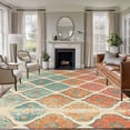 thumbnail image 2 of Moroccan Trellis Large Area Rugs 8x10 ft Red Orange Teal Geometric Flower Texture Washable Rug Non Slip Indoor Carpet Absorbent Floor Mat for Living Room Bedroom Dining Room, 2 of 9