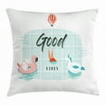 thumbnail image 1 of Good Vibes Throw Pillow Cushion Cover, Pink Flamingo and Unicorn Buoy Ring in Swimming Pool Summertime Fun, Decorative Square Accent Pillow Case, 16 X 16 Inches, Pale Green Coral Black, by Ambesonne, 1 of 2