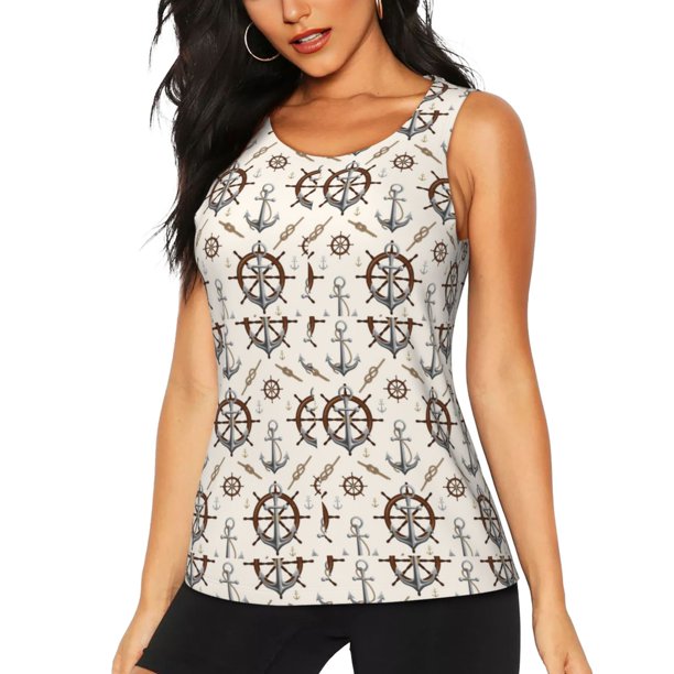 Balery Anchors with Rope Camiseta sin mangas estampada ligera para mujer, tops de entrenamiento sin mangas, camisetas de yoga transpirables de secado rápido.-Medium