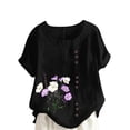 thumbnail image 1 of XMMSWDLA Hauts pour Femmes, Mode Décontractée Manches Courtes Imprimé Floral Col Rond Chandail Noir Été pour Ados, 1 of 4