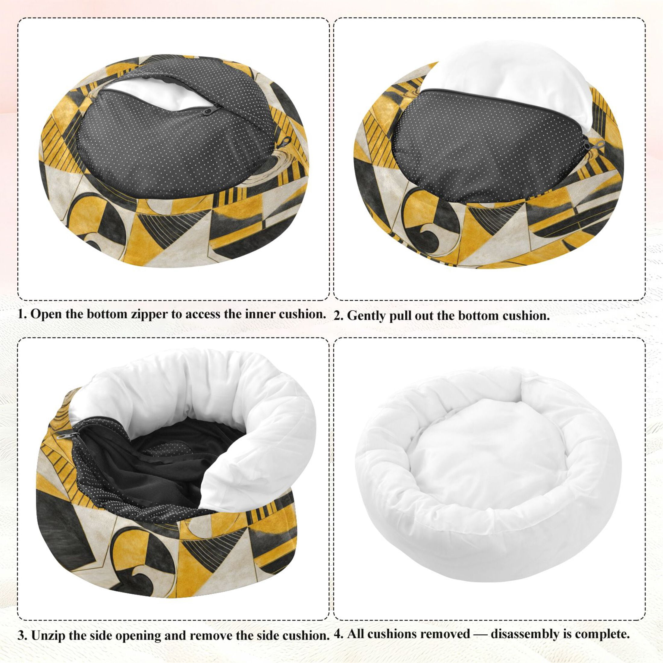 Iauyy Pet Couch Donut Cat Bed for Indoor Cats/Small Dogs Washable & Machine with Non-slip Bottom Calming Cat Furniture, Yellow and Black (M)