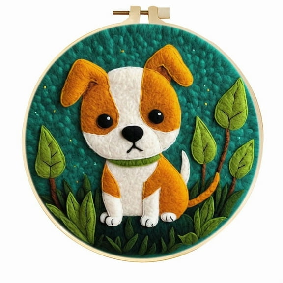 Dog Plants Needle Felting Set, Beginner Felt Painting Set, With Wool Felt Painting Set, Decorative Frame, Suitable for Home Decoration
