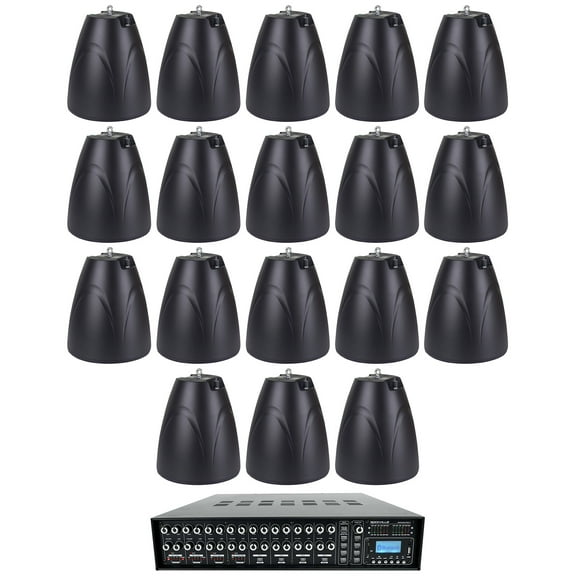 Rockville 4-Zone Multi Room Matrix Amplifier (18) 6.5" Black Pendant Speakers