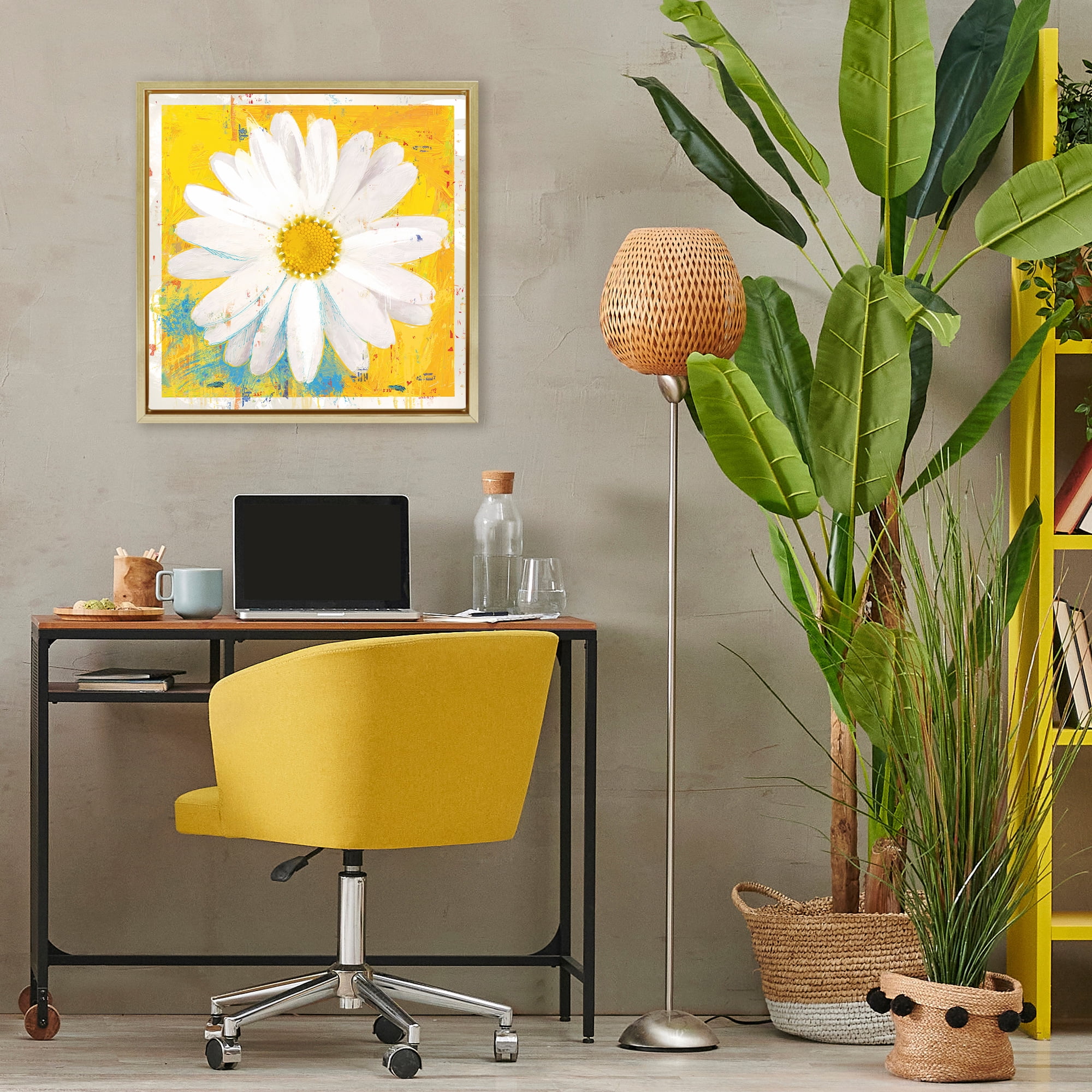 Stupell Industries Violet's Daisy on Yellow Gold Framed Floater Canvas Wall Art, design by Porter Hastings