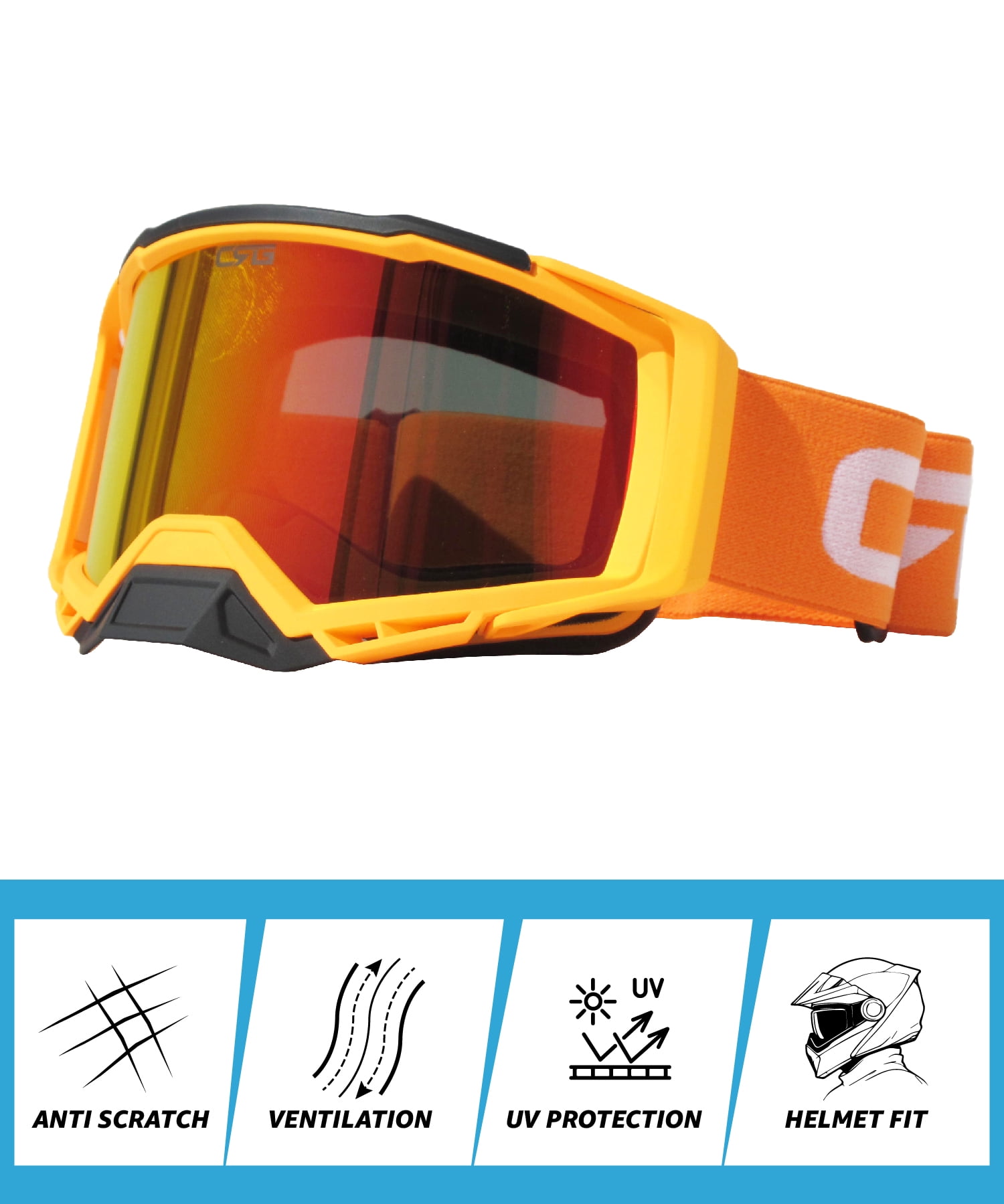 CRG Sports Motorcycle Goggles ATV Dirt Bike Glasses Off Road Racing Riding Motocross Goggles for Men, Women, Adults