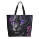 thumbnail image 1 of Balery Purple-Eyed Floral Leopard Bolsa Tote Estilo Estético con Cremalleras, Bolsa de Hombro, Bolsa de Compras Grande y Plegable, 1 of 8
