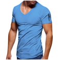 thumbnail image 1 of Men's T-shirt V-neck Solid Large Casual Zipper Short Sleeve T-shirt XL, 1 of 5