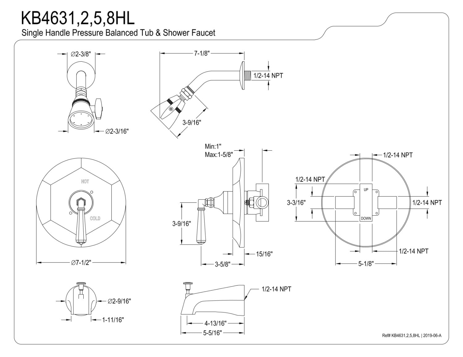 Kingston Brass KB4638HL Metropolitan Tub & Shower
