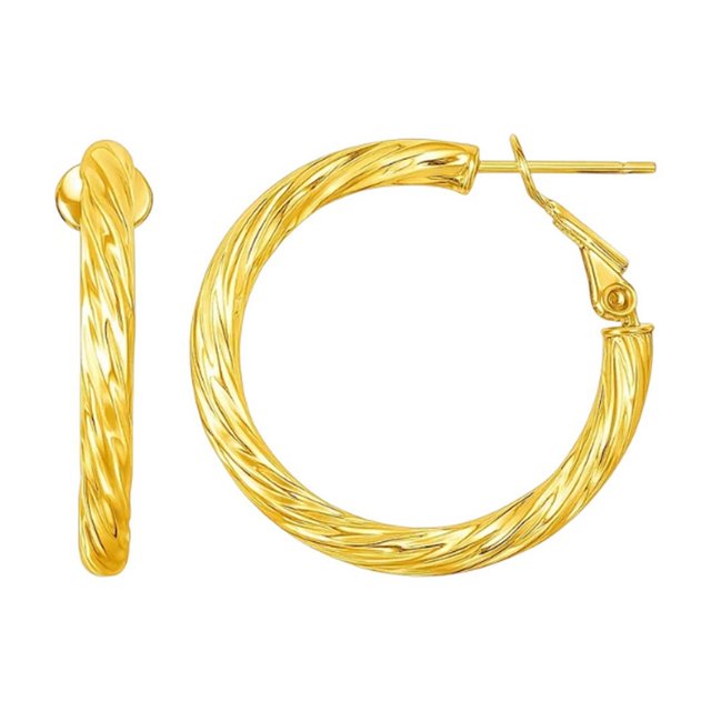 14k Yellow Gold Petite Twisted Round Hoop Earrings Weight 2.1 grams