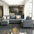 thumbnail image 1 of HONBAY Modular Sectional Sofa avec Canapé Méridien Réversible avec Ottomans, Canapé Sectionnel en U pour Salon, Gris Bleuâtre, 1 of 8