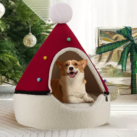 Wzzjkit Dog Bed with Cover Cave, Washable Round Pet Nests Semi-enclosed No-Slip Faux Coved Bed, Comfortable Warming Pet Bed Covered Dog Bed