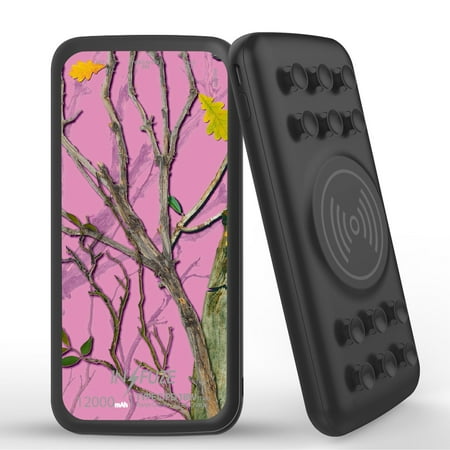

INFUZE Qi Wireless Portable Charger for Moto G Stylus 5G External Battery (12000 mAh 18W Power Delivery USB-C/USB-A Quick Charge 3.0 Ports Suction Cups) with Touch Tool - Pink Camo Tree