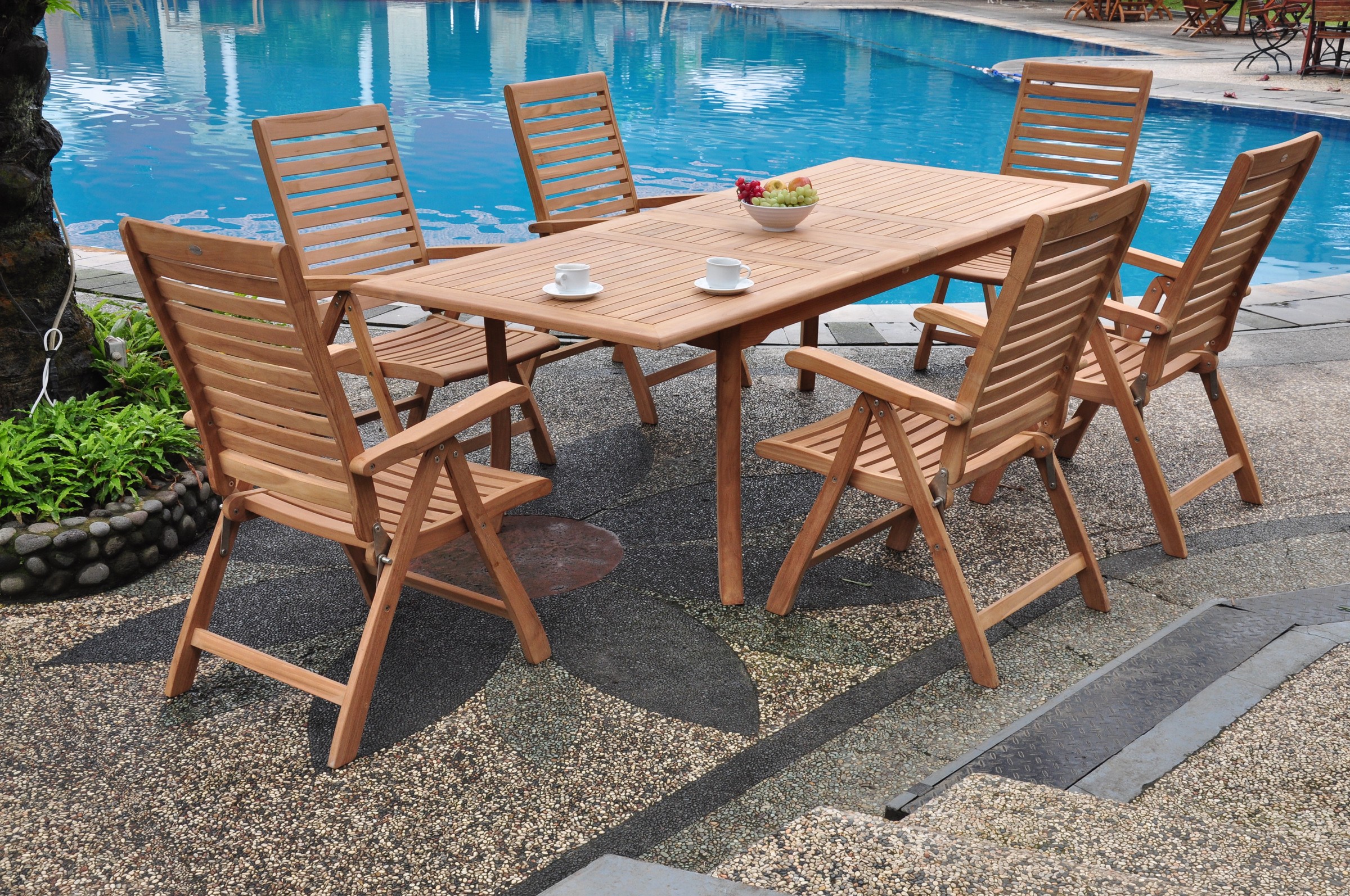 Teak Dining Set:6 Seater 7 Pc - 94" Rectangle Table And 6 Ashley Reclining Arm Chairs Outdoor Patio Grade-A Teak Wood WholesaleTeak #WMDSASa - image 4 of 4