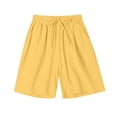 thumbnail image 7 of AHTJRT Cotton Pajama Shorts for Women Drawstring Elastic Waist Indor Nightwear Wide Leg Lounge Shorts with Pockets Yellow L, 7 of 7