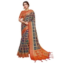 Sarees for Women Banarasi Patola Art Silk Woven Saree l Indian Ethnic Wedding Gift Sari with Unstitched Blouse Navy Blue