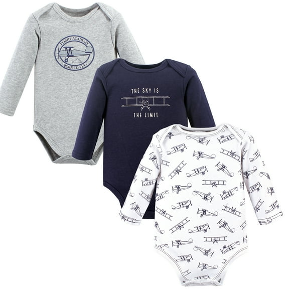 Luvable Friends Hudson Baby Long-Sleeve Bodysuits 3pk, Skybound Grey, 0-3M