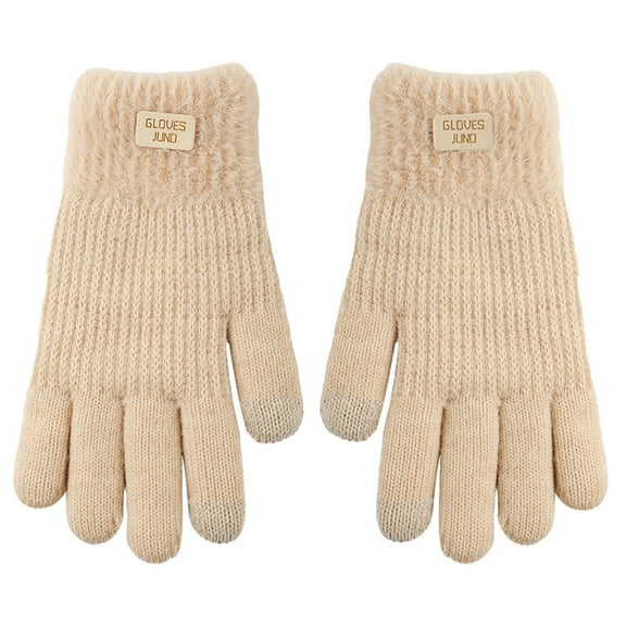 VJGBEGW Women Double Layer Lined Knit Touch Screen Gloves Windproof Cold Weather Driving Cycling Outdoor Winter Gloves Beige One Size