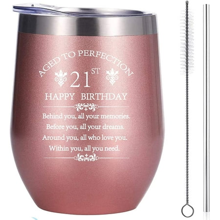 Inspiration 2001 Finally 21St Birthday Gift For Daughter Girlfriend Sister Friend 12 Ounce Double Wall Insulted Rose Gold Stainless Steel Wine Tumbler 21 Years Old Birthday Present