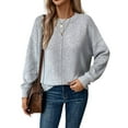 thumbnail image 3 of Womens Sweaters Fall Casual Long Sleeve Light-Weight Oversized Pullover Sweater Tops Light Gray M, 3 of 9