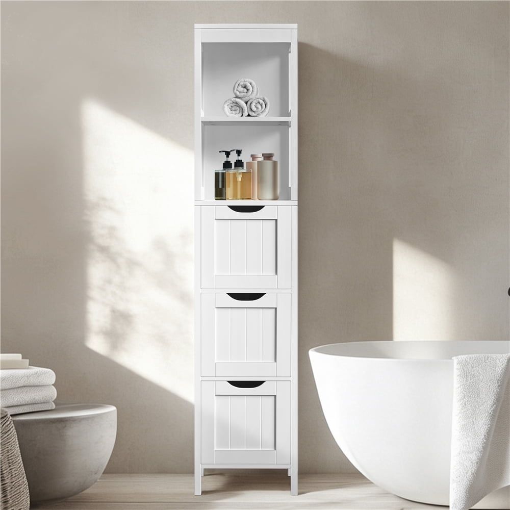 Renwick Modern Bathroom Storage Cabinet, 12" L x 12" W x 56" H, White