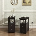 thumbnail image 6 of Sandinrayli End Table with Charging Station Narrow Nightstand Bedside Table with Storage Shelves for Living Room Bedroom, Brown, 6 of 7