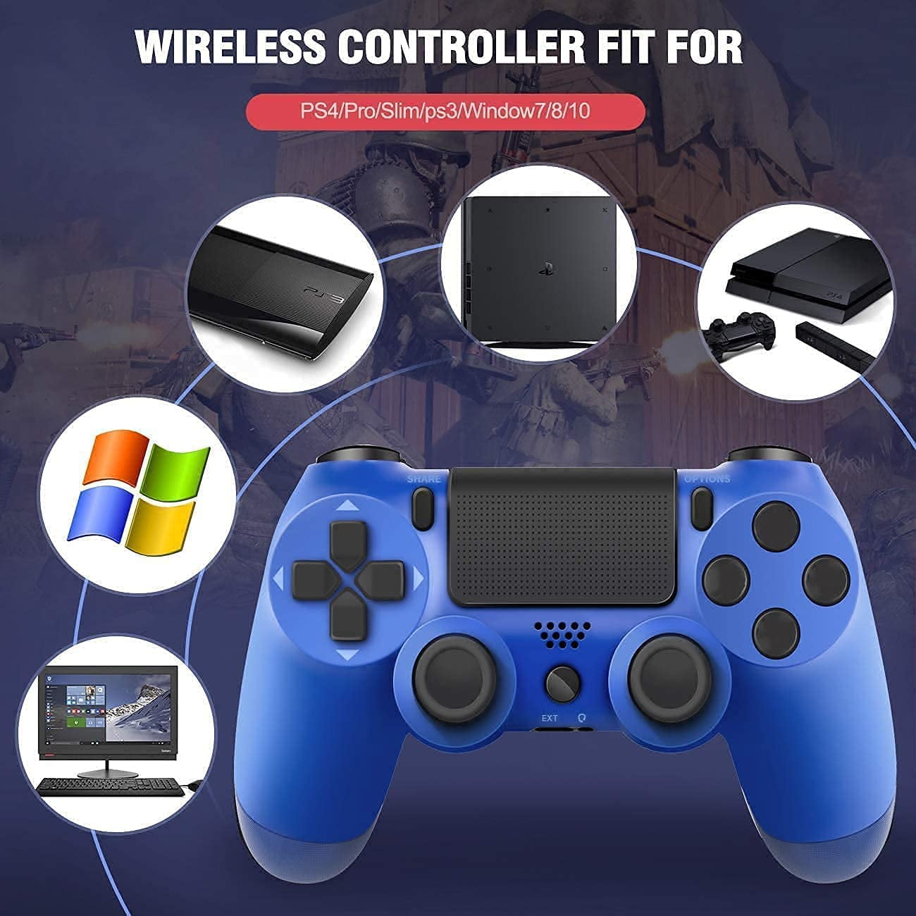 Wireless Controller Compatible with PS 4, Bluetooth Game Remote - Technical View