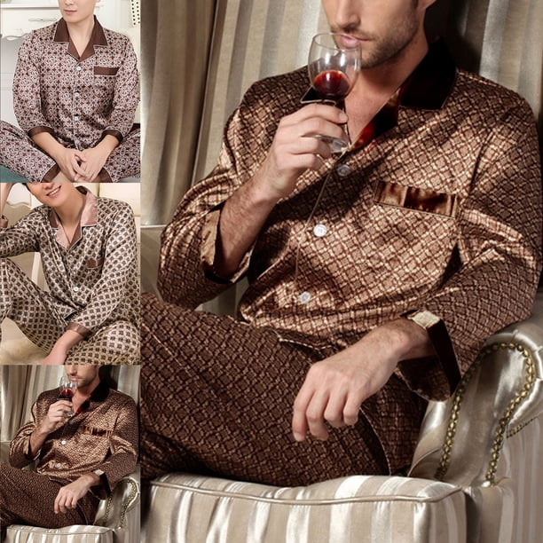 Farfi Pijamas Set de manga larga Vintage Plus Tamaño de cuello de turno de cuello de apagado Set para el café para dormir Farfi Pijama