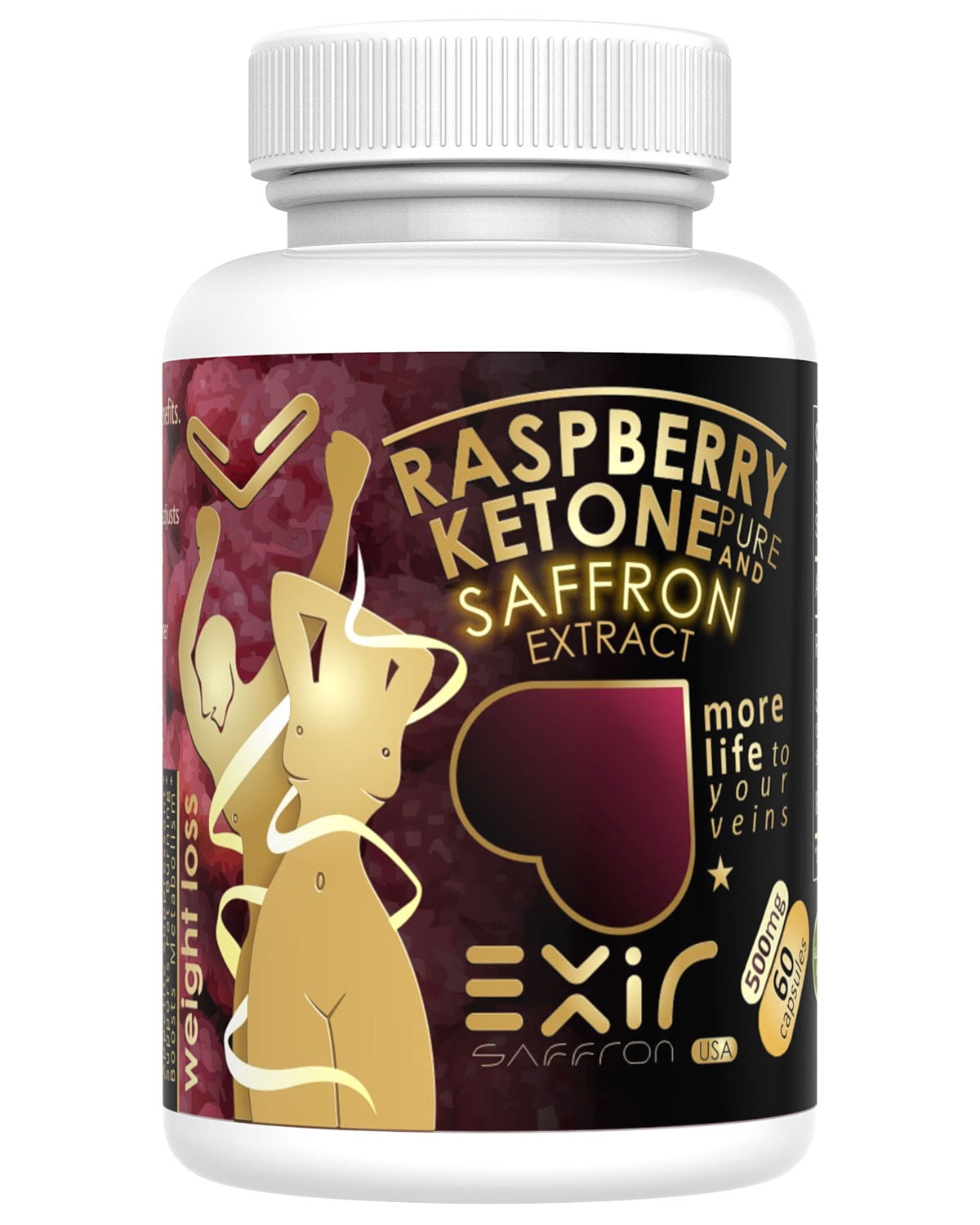 Exir Fat Burner Mood Energy Boosts Supplement,  Saffron Raspberry Ketone 60 Capsules