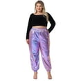 thumbnail image 3 of DARING DIVA Women's Plus Jogger Pants Metallic Shiny Stretchy Trousers 3X Purple Blue, 3 of 6