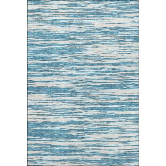 HomeRoots 675629 9 x 12 ft. Teal & Ivory Striped Transitional Washable Machine Made Rectangle Area Rug with UV Protection