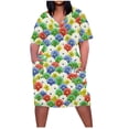 thumbnail image 1 of Vestido Corto de Verano Moda Grande Impresión de Manga Corta Cuello en V Bolsillo Mini Vestido para Casual Y Diario, 1 of 5