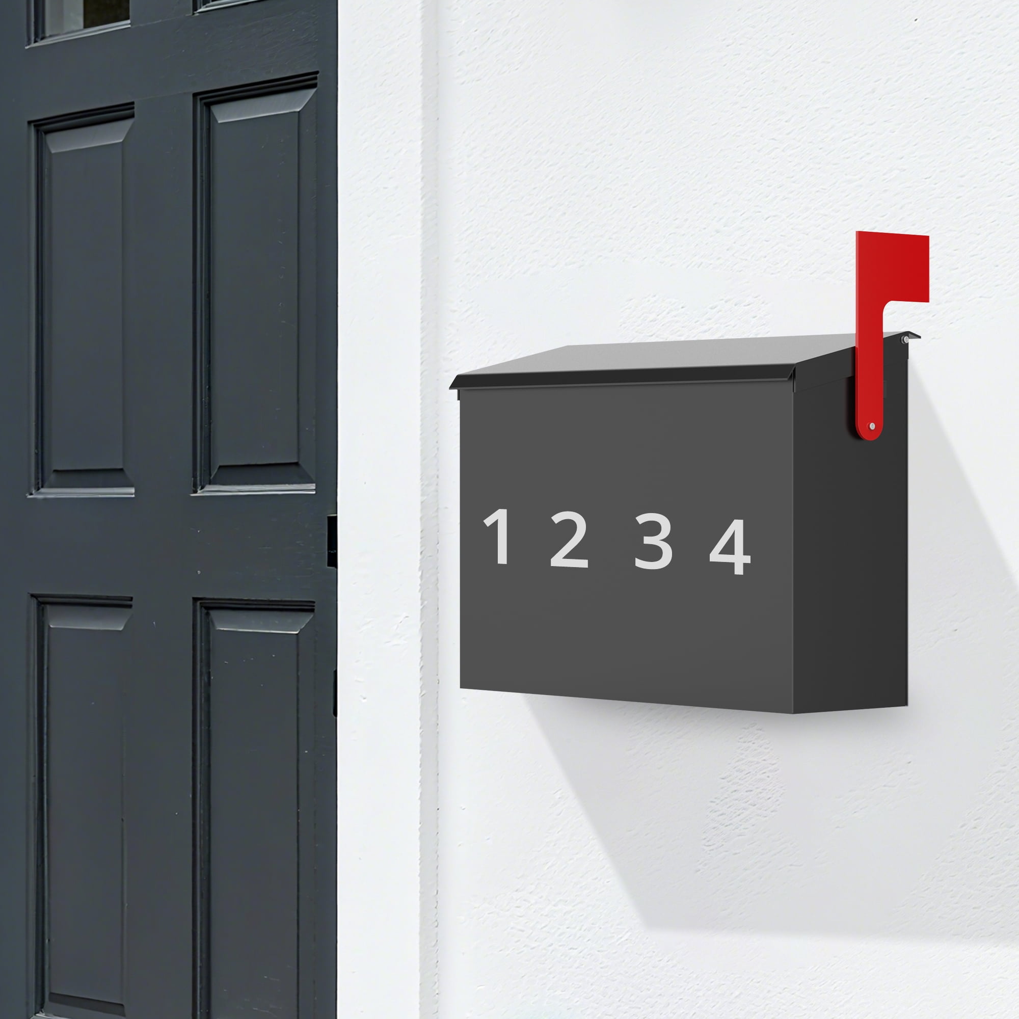 Modern Mailboxes for Outside, Metal Wall Mount Mailbox, with One Flag Kit and 4 Sets of Mailbox Number Stickers