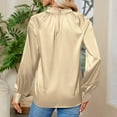 thumbnail image 4 of RYRJJ Womens Satin Silk Work Shirts Elegant Draped V Neck Dressy Casual Blouses Business Puff Long Sleeve Tunic Tops(Gold,S), 4 of 4