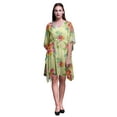 thumbnail image 1 of Bimba Light Yellow Floral Tropical Leaves & Womens Short Beach Kaftan Beachwear Bikini Coverup Midi Dress-S-L, 1 of 5