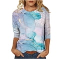 thumbnail image 2 of Blouses pour Femmes Chic Décontracté Mode pour Femmes T-shirt Imprimé Manches 3/4 Blouse Col Rond Hauts Décontractés Chandail de Compression à Manches Longues en Liquidation, 2 of 4